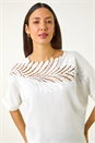 Ivory  Embellished Short Sleeve Knit Top, Image 4 of 5