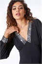 Black Sequin Trim Stretch Midi Dress, Image 4 of 5