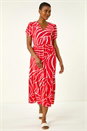 Red Linear Print Midi Shirt Dress, Image 2 of 5