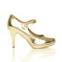 Gold AJVANI Gold High Heel Mary Jane Court Shoes, Image 2 of 6