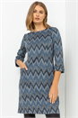 Navy Zig Zag Pocket Shift Dress, Image 1 of 4