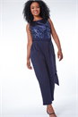 Navy  Petite Stretch Sequin Jumpsuit, Image 2 of 5