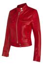 Red Womens Leather Moto Biker Jacket-Braga, Image 2 of 4