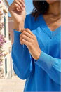Blue Plain Stretch V-Neck Longline Jumper, Image 4 of 4
