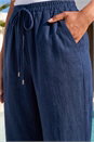 Navy  Petite Linen Blend Wide Cropped Trousers, Image 4 of 4
