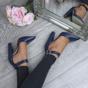 Navy Blue High Heel Ankle Strap Pointed Toe Court Shoes, Image 5 of 6