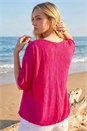 CERISE Mesh Bubble Hem Stretch Top, Image 3 of 4