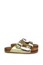 Gold XY LONDON Gold 'Star' Double Strap Buckle Up Summer Slip On Flat Sandals, Image 2 of 5