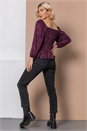 Plum Shirred Peplum Animal Top , Image 2 of 5