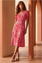 Red Floral Midi Tea Dress, Image 2 of 4