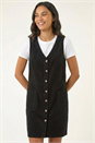 Black Cotton V-Neck Button Pocket Dress, Image 5 of 6