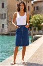 Indigo Cotton Denim Stretch A line Skirt, Image 2 of 4