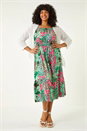 Green Curve Animal Floral Square Neck Midi Dress, Image 4 of 5