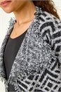 Black Geometric Fringe Collared Cardigan, Image 5 of 5