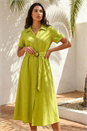 Lime Linen Look Belted Shirt Dress, Image 1 of 4
