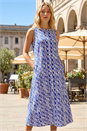 Royal Blue Geo Print Pocket Midi Dress, Image 2 of 4