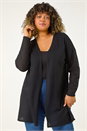 Black Curve Textured Longline Cardigan, Image 1 of 5