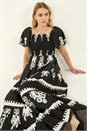 Black Border Print Shirred Maxi Dress, Image 1 of 5