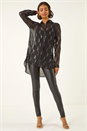 Black Spot Foil Print Longline Shirt, Image 2 of 5