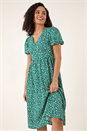 Green Ditsy Print V-Neck Midi Dress , Image 1 of 5