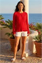 Red Petite Textured Frill Hem Knit Cardigan, Image 1 of 4