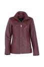 Burgundy Casual Leather Jacket with Classic Collar, Image 2 of 4