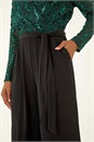 Green Sequin Lace V-Neck Stretch Jumpsuit, Image 5 of 5