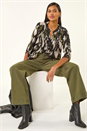 Black Abstract Print Pintuck Stretch Top, Image 1 of 5