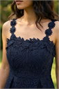 Navy  Dusk Floral Crochet Midi Dress, Image 4 of 4