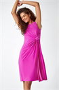 Fuchsia Sleeveless Twist Drape Stretch Ruched Dress, Image 5 of 7