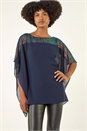 Navy Sequin Yoke Contrast Chiffon Top, Image 1 of 5