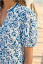 Blue Petite Floral Border V-Neck Top, Image 4 of 4