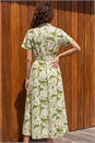 Green Leaf Print Belted Shirt Dress, Image 3 of 4