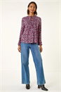 PINK Printed Shirred Tie Neck Top, Image 2 of 5