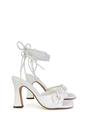 White XY LONDON White 'Rhegan' Lace Up Chain Detail Square Toe Block High Heel Sandals, Image 2 of 5