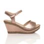 Rose Gold AJVANI Rose Gold High Wedge Heel Ankle Strap Cork Sandals, Image 2 of 6