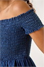 Denim Bardot Shirred Maxi Dress, Image 5 of 5
