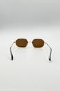Brown Oval Geometric Metal Frame Sunglasses in Gold Brown, Image 4 of 4