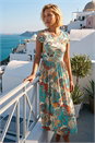 Light Blue  Paisley Print Short Sleeve Midi Dress, Image 3 of 4