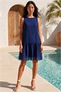 Navy  Petite Print Drop Waist Tier Hem Dress , Image 2 of 4