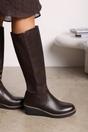 Brown 'Livia' Knee High Wedge Boot Stitch Detail, Image 1 of 6