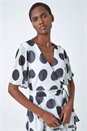 Ivory  Polka Dot Chiffon Frill Wrap Tiered Midi Dress, Image 4 of 5