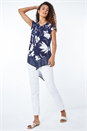 Navy  Floral Asymmetric Chiffon Hem Top, Image 2 of 5