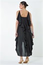 Black Dipped Hem Ruffle Detail Midi Dress, Image 3 of 5