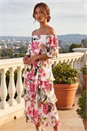 Ivory  Bardot Floral Tiered Dress, Image 2 of 4