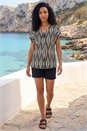 Cream  Abstract Print Front Pleat Stretch Top, Image 2 of 4