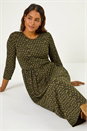 KHAKI Geometric Pocket Stretch Midi Dress, Image 2 of 5