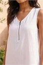 White Zip Front Sleeveless Midi Dress, Image 4 of 4