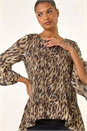Brown Animal Print Pleated Top, Image 2 of 5