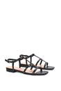 Black XY LONDON Black 'Danielle' Flat Strappy Caged Square Toe Sandals With Buckle, Image 3 of 6